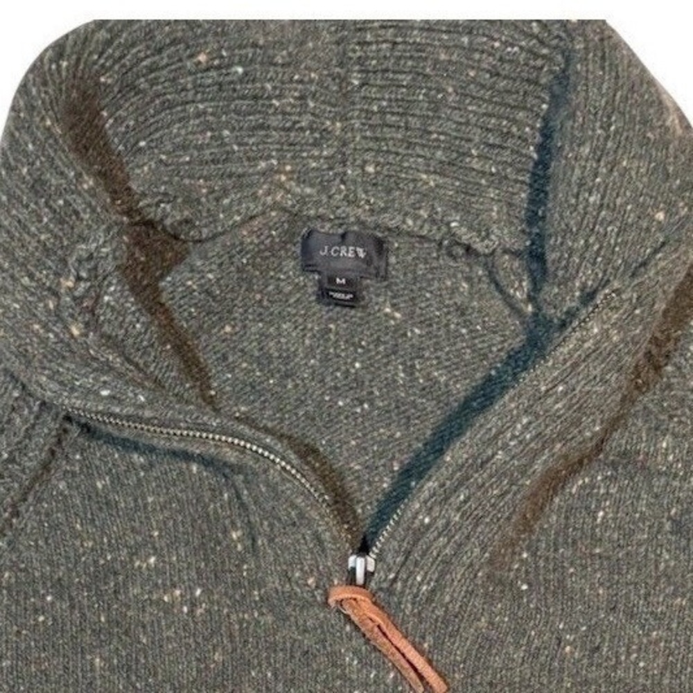 J CREW Mens Dark Green Speckle Wool Blend 1/4 Zip Winter Holiday Size Medium J.